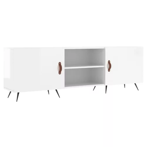 Fehér magasfényű szerelt fa TV-szekrény 150x30x50 cm