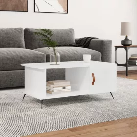   Magasfényű fehér szerelt fa dohányzóasztal 90 x 50 x 40 cm