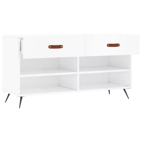 Magasfényű fehér szerelt fa cipőpolc 102x35x55 cm