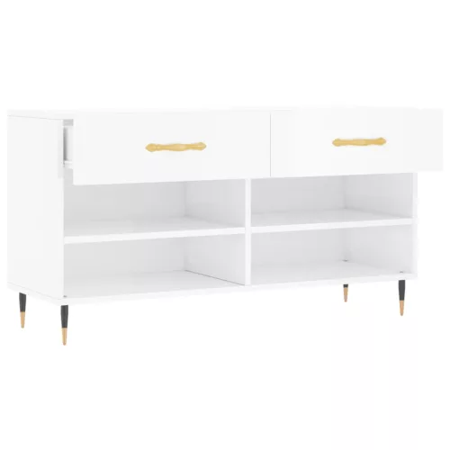 Magasfényű fehér szerelt fa cipőpolc 102x35x55 cm