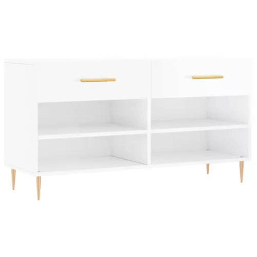 Magasfényű fehér szerelt fa cipőpolc 102x35x55 cm