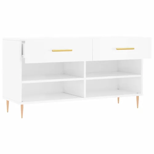 Magasfényű fehér szerelt fa cipőpolc 102x35x55 cm