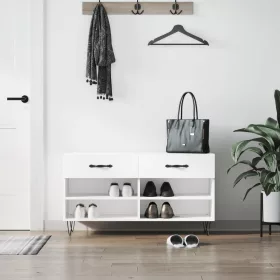 Magasfényű fehér szerelt fa cipőpolc 102x35x55 cm