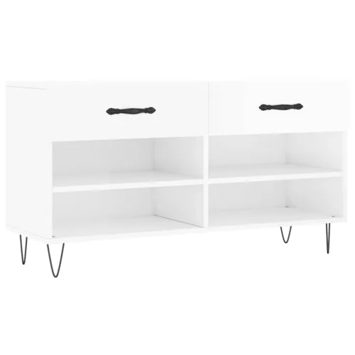 Magasfényű fehér szerelt fa cipőpolc 102x35x55 cm
