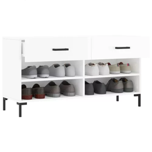 Magasfényű fehér szerelt fa cipőpolc 102x35x55 cm