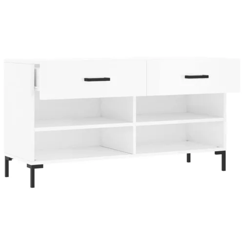 Magasfényű fehér szerelt fa cipőpolc 102x35x55 cm