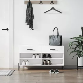 Magasfényű fehér szerelt fa cipőpolc 102x35x55 cm