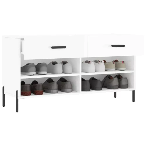 Magasfényű fehér szerelt fa cipőpolc 102x35x55 cm