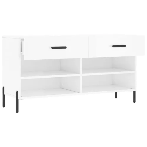 Magasfényű fehér szerelt fa cipőpolc 102x35x55 cm