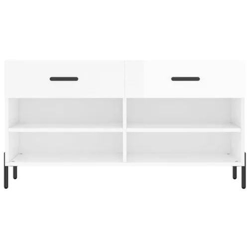 Magasfényű fehér szerelt fa cipőpolc 102x35x55 cm
