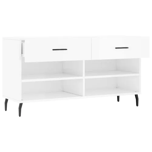 Magasfényű fehér szerelt fa cipőpolc 102x35x55 cm