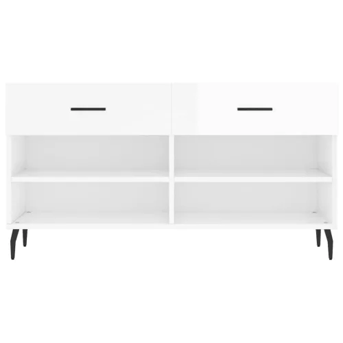 Magasfényű fehér szerelt fa cipőpolc 102x35x55 cm