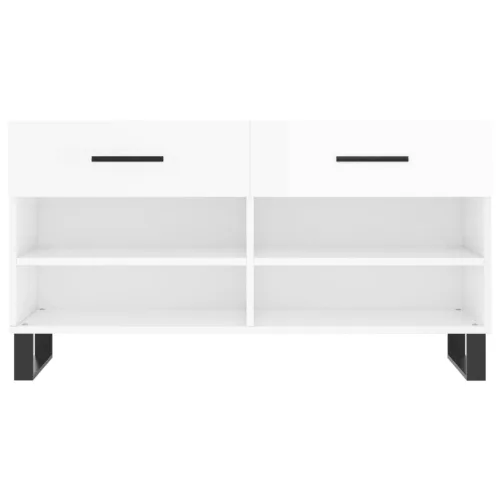 Magasfényű fehér szerelt fa cipőpolc 102x35x55 cm