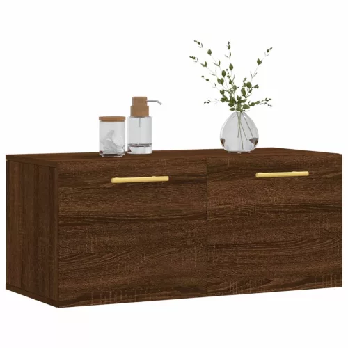 Barna tölgyszínű szerelt fa faliszekrény 80x36,5x35 cm