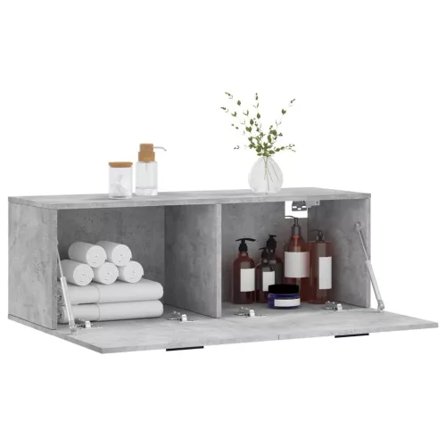 Betonszürke szerelt fa faliszekrény 100 x 36,5 x 35 cm
