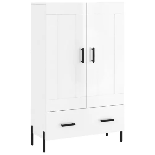 Magasfényű fehér szerelt fa magasszekrény 69,5 x 31 x 115 cm