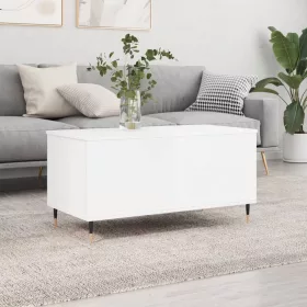   Magasfényű fehér szerelt fa dohányzóasztal 90x44,5x45 cm