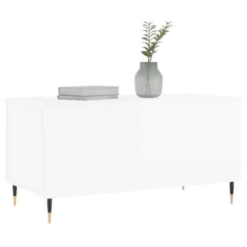 Magasfényű fehér szerelt fa dohányzóasztal 90x44,5x45 cm