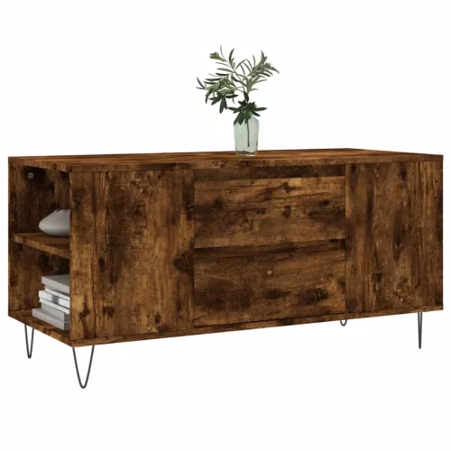 Füstös tölgy színű szerelt fa dohányzóasztal 102x44,5x50 cm