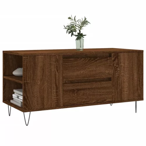 Barna tölgyszínű szerelt fa dohányzóasztal 102 x 44,5 x 50 cm
