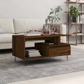 Barna tölgyszínű szerelt fa dohányzóasztal 90x49x45 cm