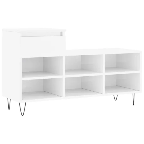 Magasfényű fehér szerelt fa cipősszekrény 102x36x60 cm