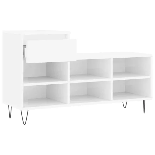 Magasfényű fehér szerelt fa cipősszekrény 102x36x60 cm