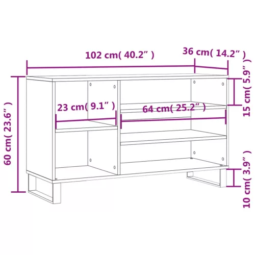 Betonszürke szerelt fa cipőszekrény 102x36x60 cm