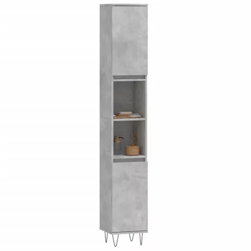 Betonszürke szerelt fa fürdőszobaszekrény 30 x 30 x 190 cm