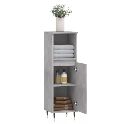 Betonszürke szerelt fa fürdőszobaszekrény 30 x 30 x 100 cm