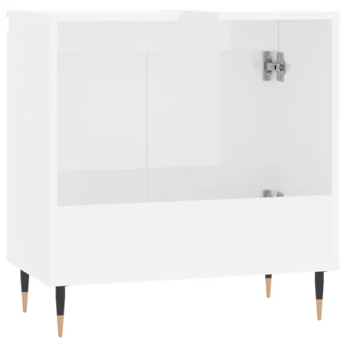 Magasfényű fehér szerelt fa fürdőszobaszekrény 58 x 33 x 60 cm