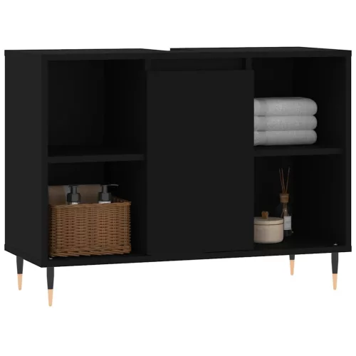 Fekete szerelt fa mosdószekrény 80 x 33 x 60 cm