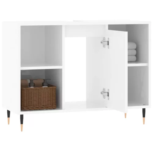 Magasfényű fehér szerelt fa fürdőszobaszekrény 80 x 33 x 60 cm