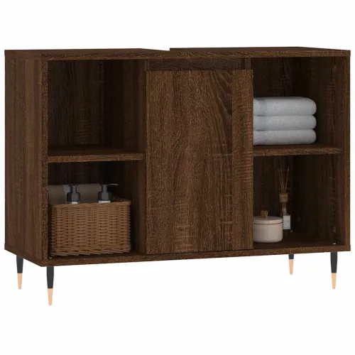 Barna tölgyszínű szerelt fa mosdószekrény 80 x 33 x 60 cm