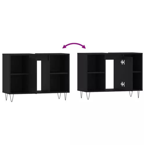Fekete szerelt fa mosdószekrény 80 x 33 x 60 cm