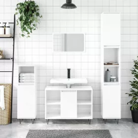   Magasfényű fehér szerelt fa fürdőszobaszekrény 80 x 33 x 60 cm