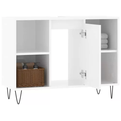 Magasfényű fehér szerelt fa fürdőszobaszekrény 80 x 33 x 60 cm