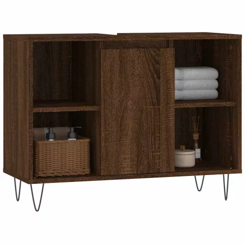 Barna tölgyszínű szerelt fa mosdószekrény 80 x 33 x 60 cm