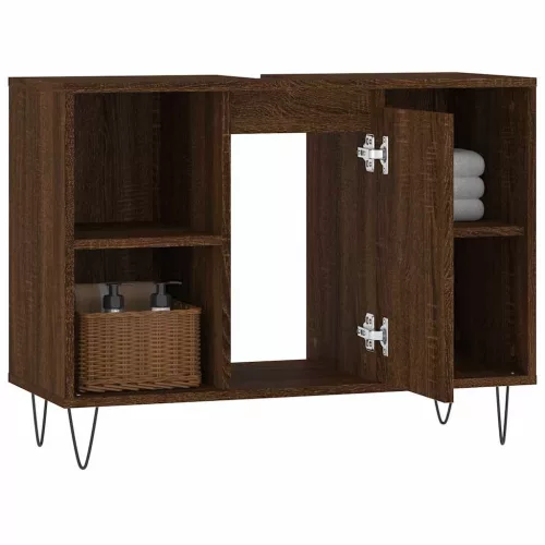 Barna tölgyszínű szerelt fa mosdószekrény 80 x 33 x 60 cm