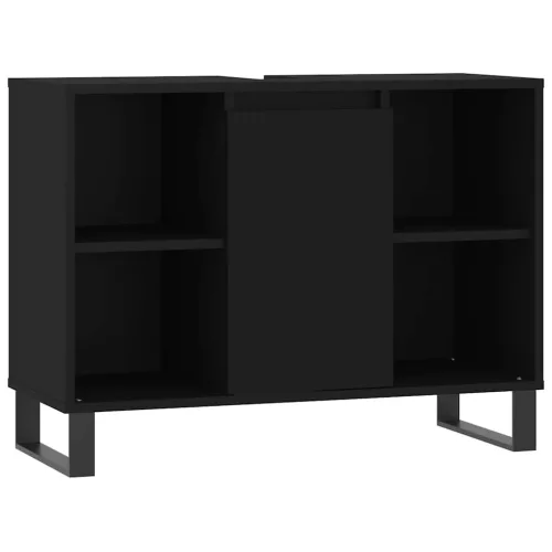 Fekete szerelt fa mosdószekrény 80 x 33 x 60 cm