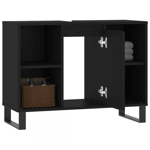 Fekete szerelt fa mosdószekrény 80 x 33 x 60 cm