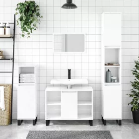   Magasfényű fehér szerelt fa fürdőszobaszekrény 80 x 33 x 60 cm