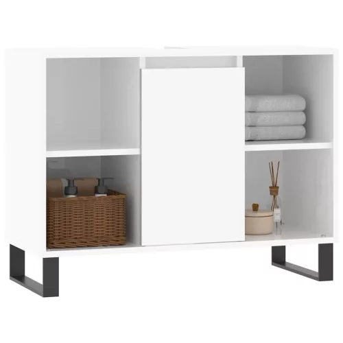 Magasfényű fehér szerelt fa fürdőszobaszekrény 80 x 33 x 60 cm