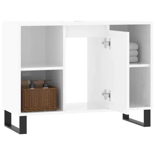 Magasfényű fehér szerelt fa fürdőszobaszekrény 80 x 33 x 60 cm