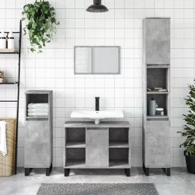  Betonszürke szerelt fa fürdőszobaszekrény 80 x 33 x 60 cm