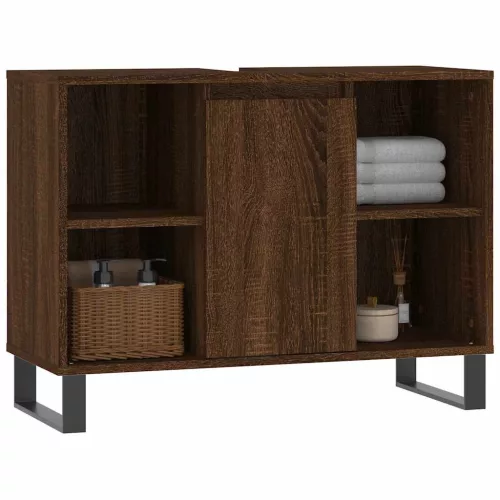 Barna tölgyszínű szerelt fa mosdószekrény 80 x 33 x 60 cm