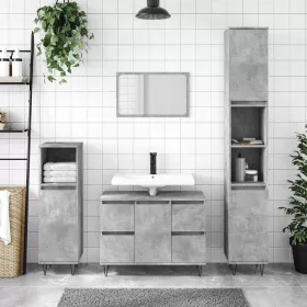   Betonszürke szerelt fa fürdőszobaszekrény 80 x 33 x 60 cm