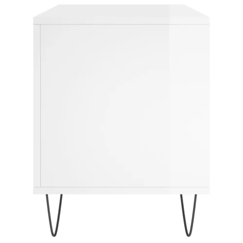 Magasfényű fehér szerelt fa hanglemezszekrény 100 x 38 x 48 cm