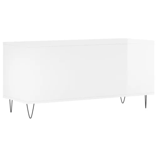 Magasfényű fehér szerelt fa hanglemezszekrény 100 x 38 x 48 cm