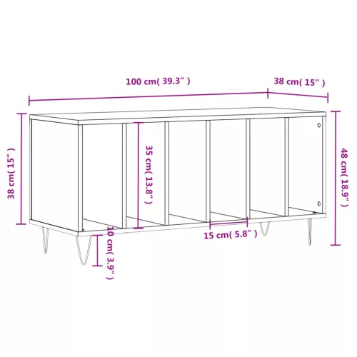 Szürke sonoma színű szerelt fa hanglemezszekrény 100x38x48 cm